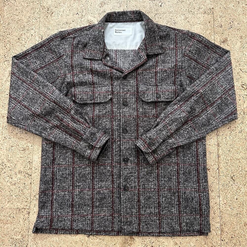 Universal Works Wool Plaid Camp Collar Board Shirt Button Up Small
